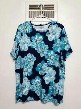 Women’s 2X Blue Floral Cotton Top